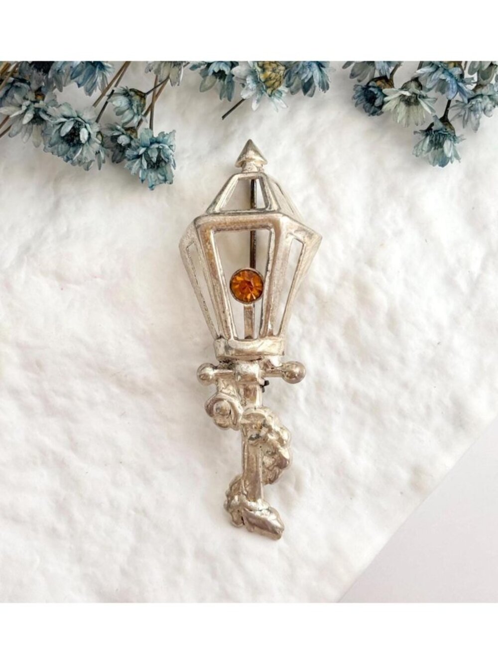 Lang Sterling Circa 1950's Lamp Post Citrine Sterling Silver 925 Vintage Brooch - Picture 2 of 13
